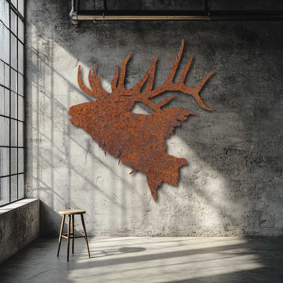 Elk Stag Head Silhouette Metal Wall Art