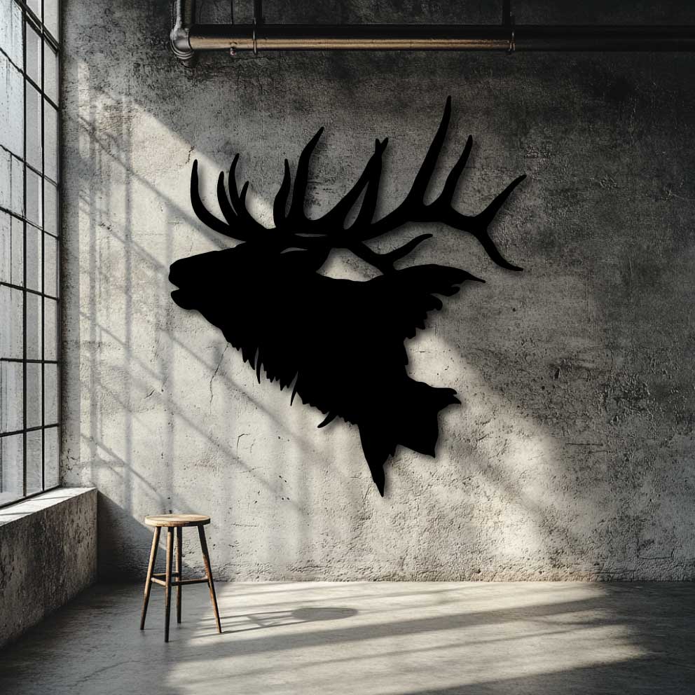 Elk Stag Head Silhouette Metal Wall Art